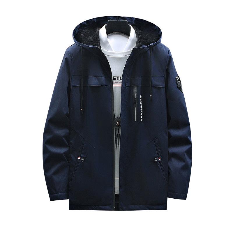 Kurtka polarowa męska jesień i zima luźny płaszcz typu trencz z kapturem męska ocieplana bawełną płaszcz studencki ciepła odzież męska