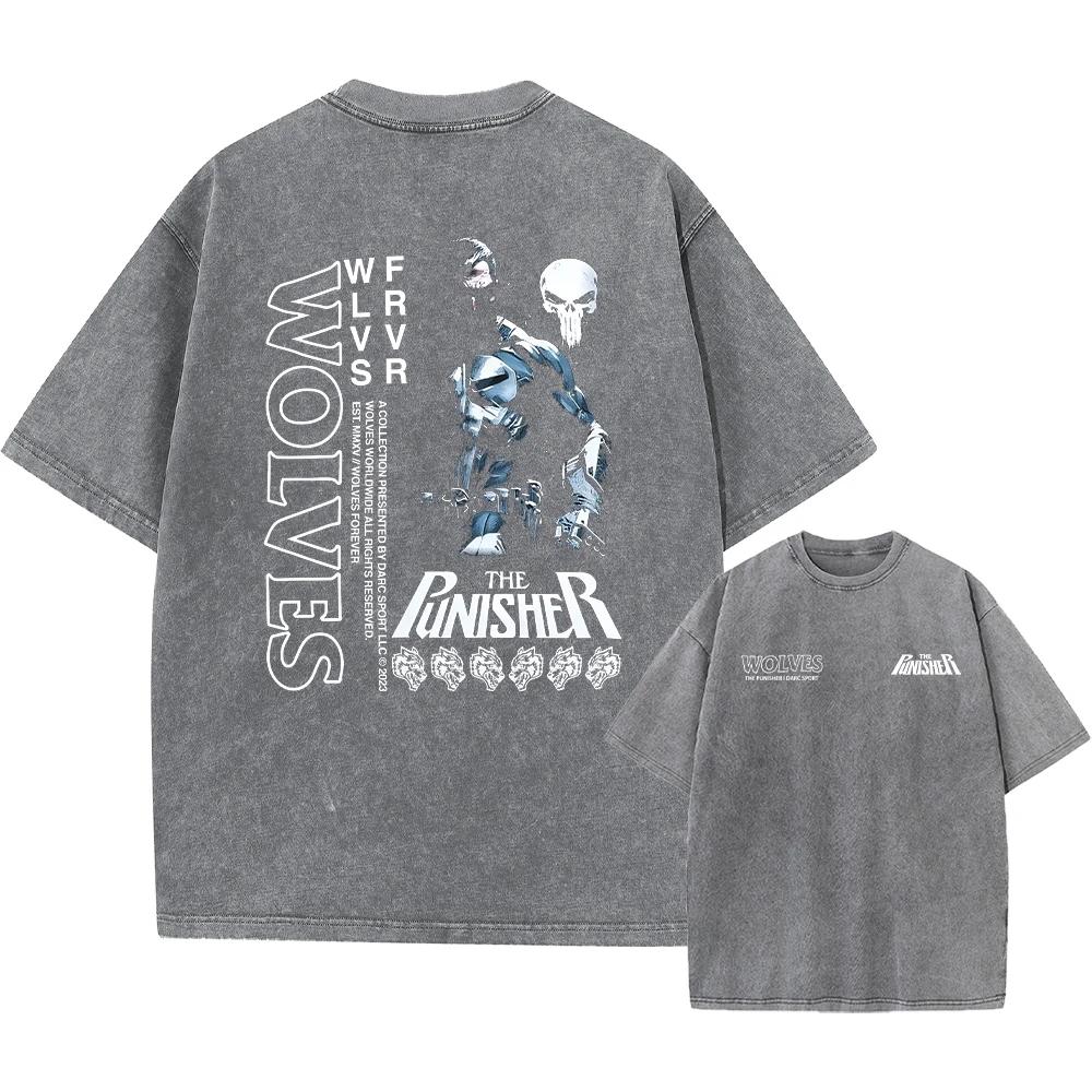 Pánské tričko s potiskem vlků, vintage styl, s potiskem kyseliny, s krátkým rukávem a skateboardovým potiskem, bavlněné a chlapecké.