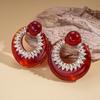 Diamond-encrusted resin hollow round silver needle earrings personalized versatile retro earrings