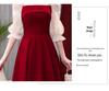 Robe d'été formelle courte haut de gamme couleur bordeaux - Tenue de toast ou tenue quotidienne pour la mariée 2025