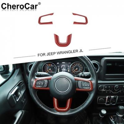 Steering Wheel Cover Trim for Jeep Wrangler JL Gladiator JT 2018- Red Carbon