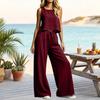 Damen Zweiteiler Ärmelloses Lockeres Oberteil und Weite Hose mit Kordelzug Loungewear Weiches Leichtes Outfit