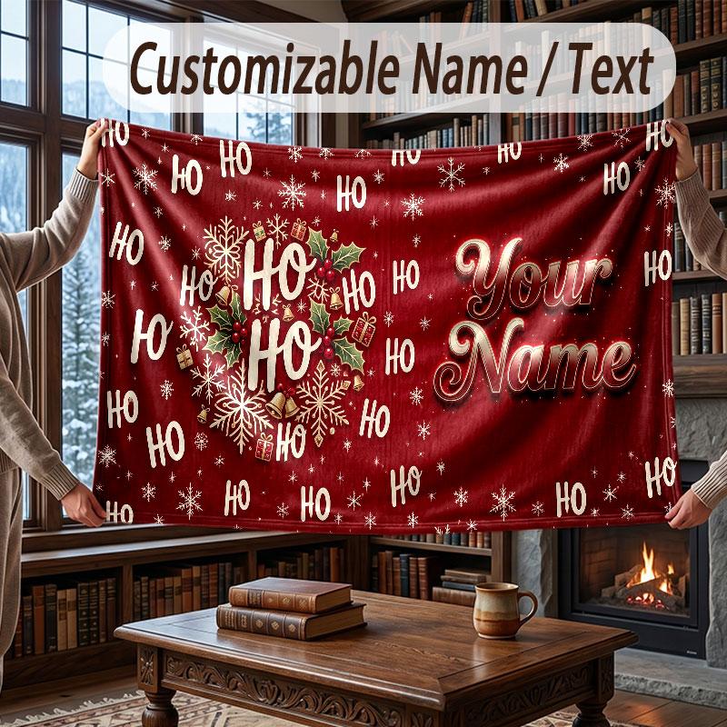Christmas Winter Theme Throw Blanket Custom Name Text Personalized Blanket Soft Cozy Blanket for Home Sofa Bed