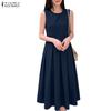 ZANZEA Women Casual Round Neck Solid Color Sleeveless Tank Dress