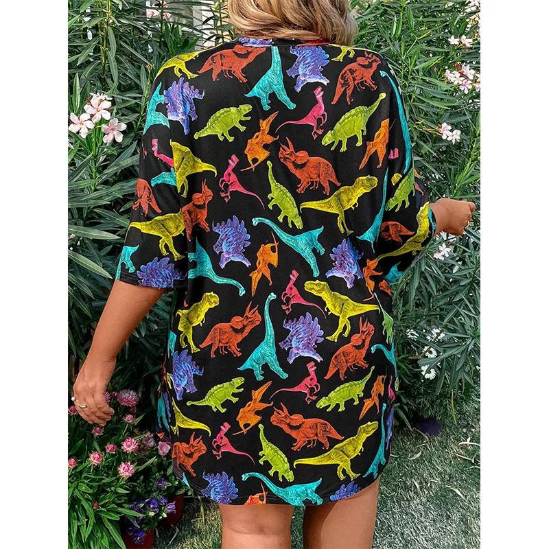 

Летние футболки с 3D-принтом динозавров, женская модная одежда в стиле Харадзюку, повседневная забавная винтажная одежда с круглым вырезом, женская уличная одежда 5XL