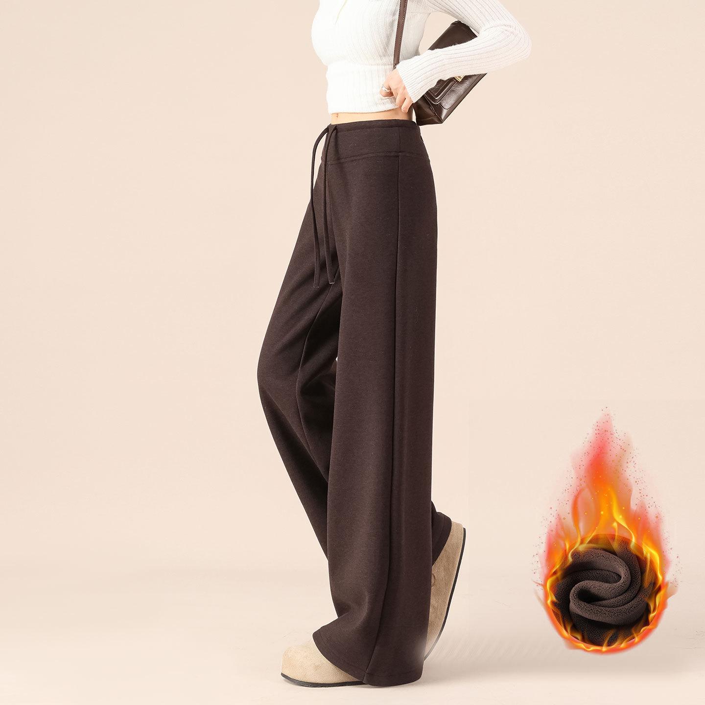 

Women s White Wool-Blend Straight-Leg Pants with Velvet Lining - Autumn/Winter Casual Glutinous Rice Texture S (80-100 kg)