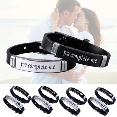 HER BEAST HIS BEAUTY 2 Stück Paar-Armbänder „You Complete Me“ Freundschaftsarmreif Trendy Sport Silikon Liebhaberarmband Geschenke für Frauen Männer