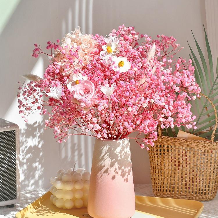 Eternal Rose & Baby's Breath Dried Flower Bouquet - Natural Living Room Decoration