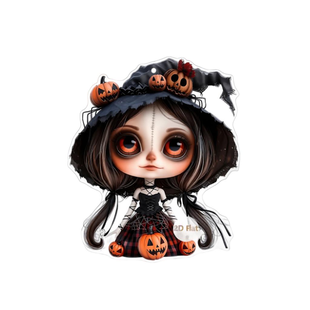 Halloween Acrylic Cute Witch Pendant Flat Ornament for Backpack Purse Keychain
