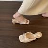 French Elegant Lace Edge One-word Drag Woman 2025 New Korean Version Square Head Bow Outside Wearing Thick Heel Cool Slippers