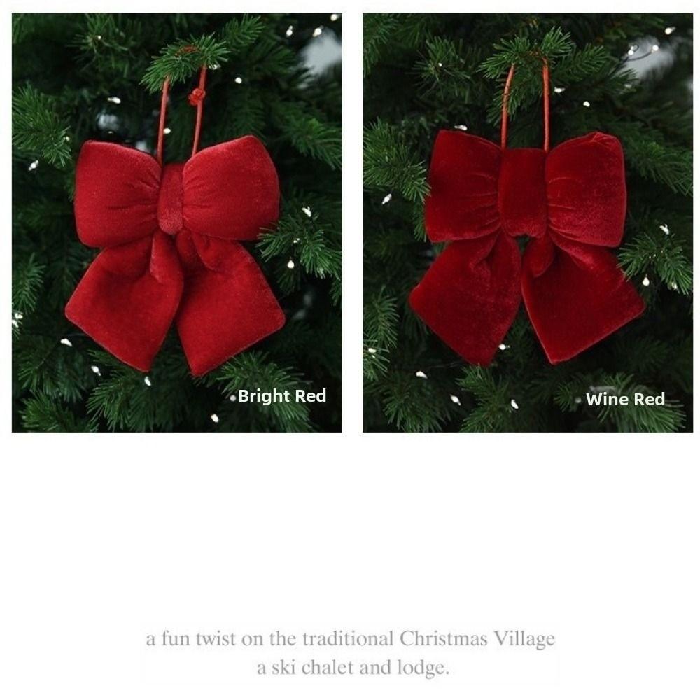 Vintage Christmas Red Bowknot Pendant Flannelette Bowknot Hanging Pendant  Christmas Party Supplies