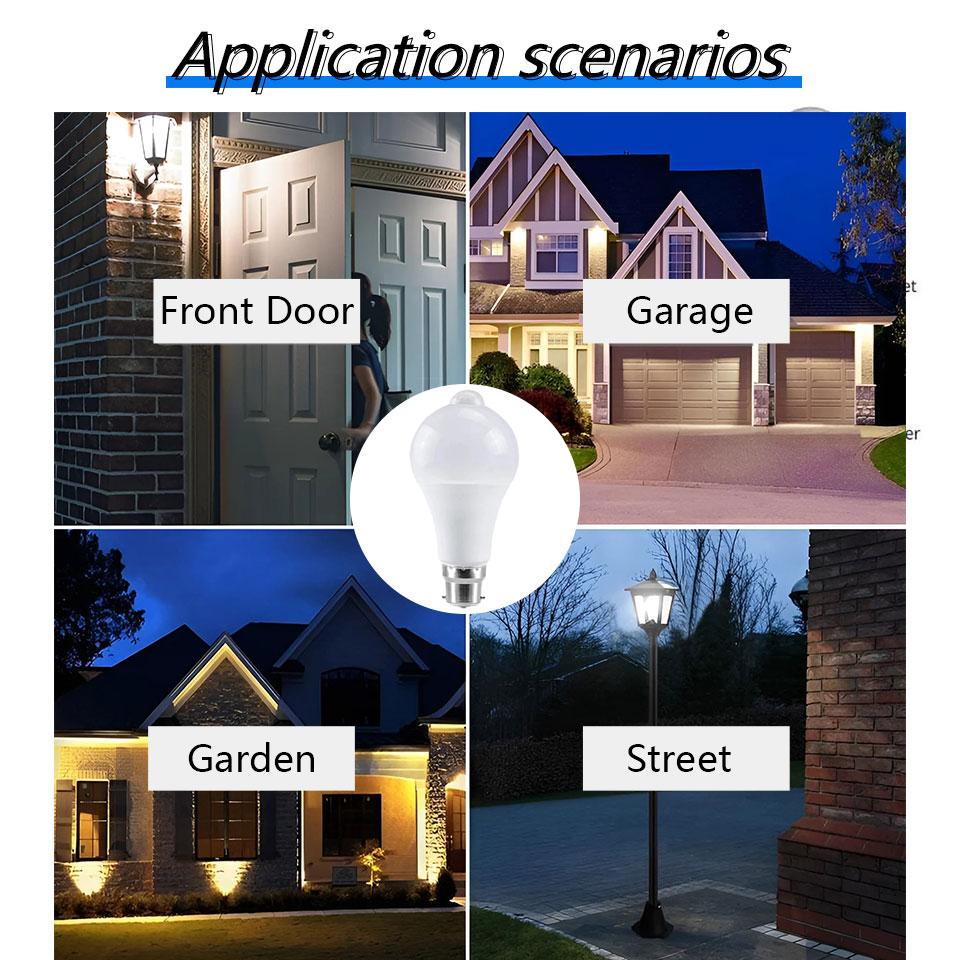 Motion Sensor LED Lights 220V B22 LED Lamp PIR Sensor Light Bulbs Auto ON/OFF Night Light Patio Porch Smart Lamp For Garden