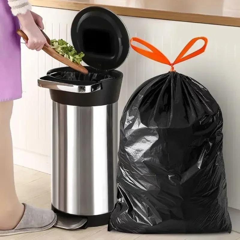 15/30PCS Extra Large Drawstring Garbage Bags Kitchen Waste Fallen Leaves Property Hotel Commercial Black Large Garbage Bags