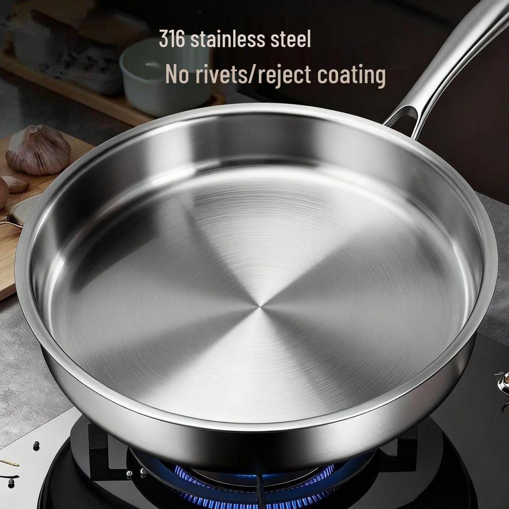 316 Stainless Steel Non-Stick Flat-Bottom Frying Pan for Home & Commercial Use - Ideal for Eggs, Stir-Fry, Induction, and Gas Cookers.