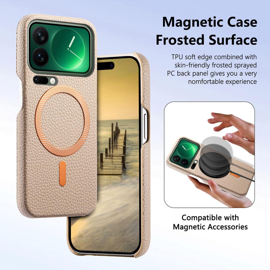 Business Lychee Grain Leather Magnetic Phone Case for Xiaomi 17 Pro 15 Pro Max 15 Ultra Wireless Charging Shockproof Slim Cover