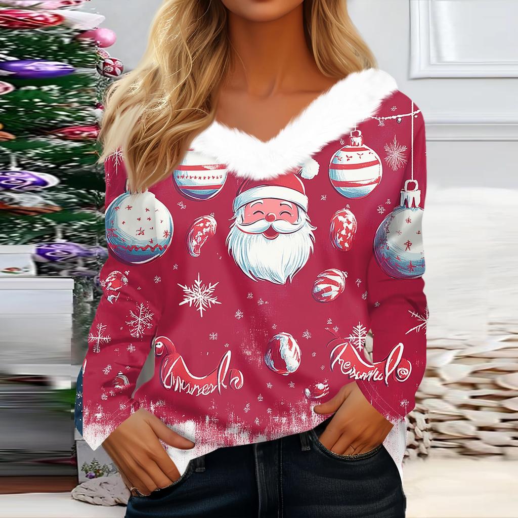 Long Sleeve Shirts For Women Cute Tops Christmas Prints Tees Blouses Casual Plus Size Basic Tops Pullover