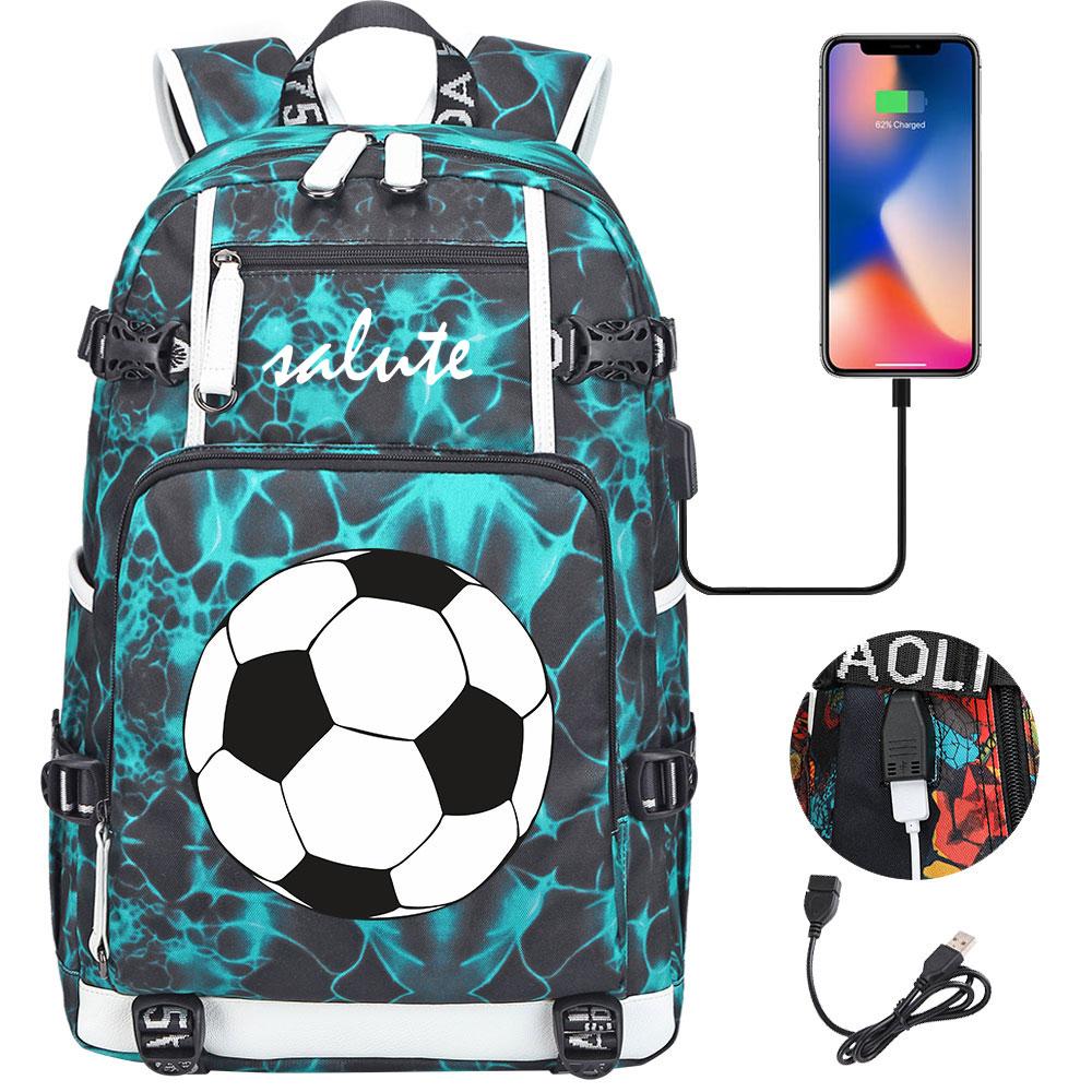 Soccer Print College Student Backpack with USB Charging Port Large Capacity Back To School Bags Women Men Laptop Travel Mochila