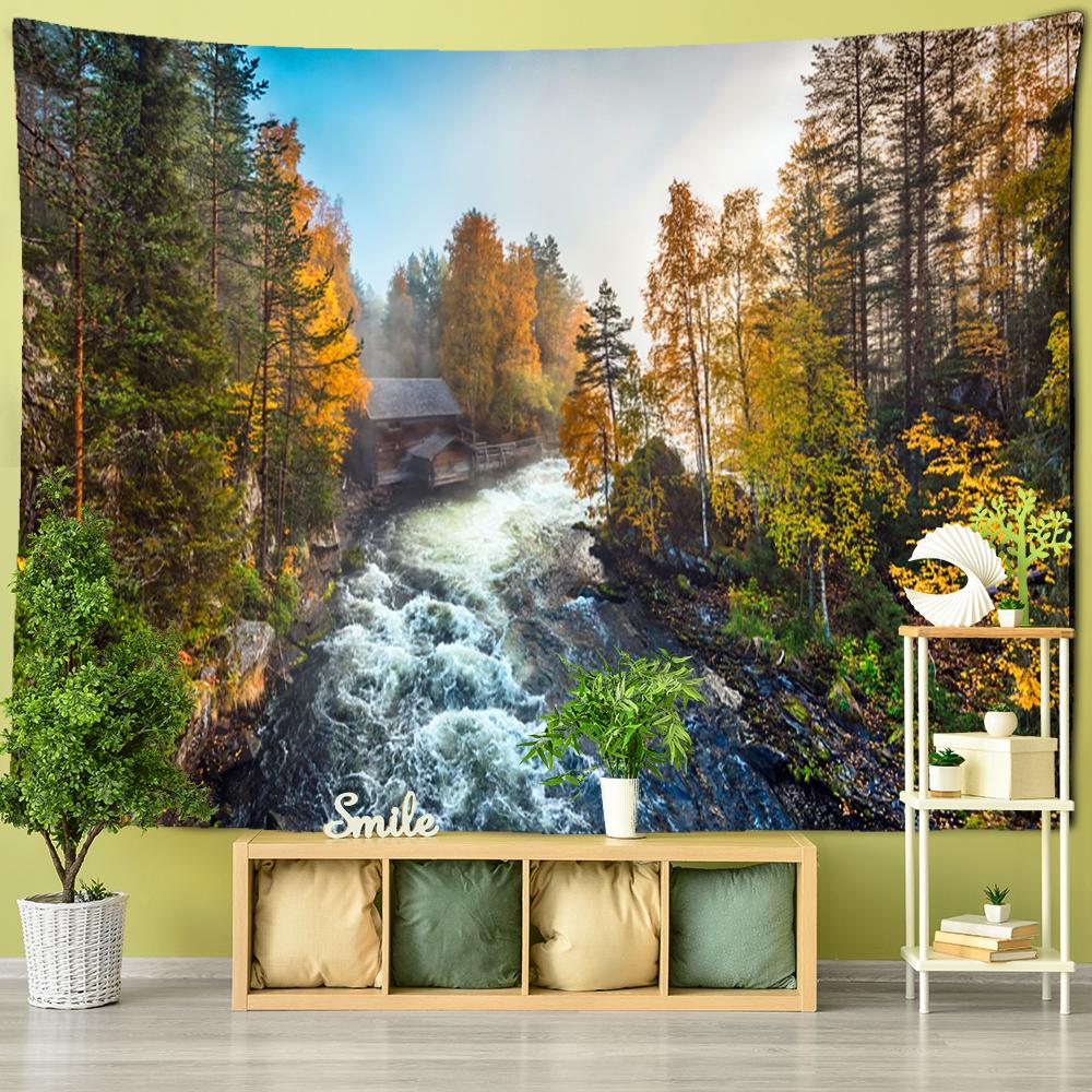 Schnee Berg Wald Ölgemälde Wandteppich Hängen Hippie Bohemian Psychedelic Tapiz Zimmer Wohnzimmer Dekor