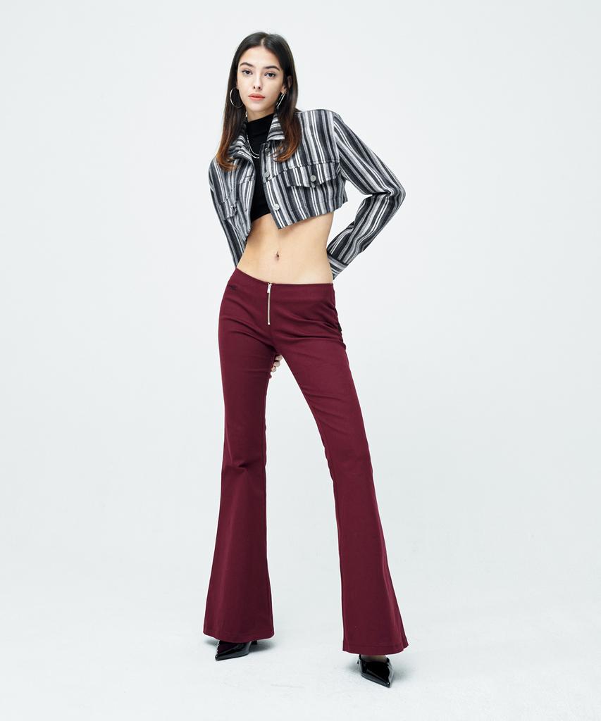 ATTENTIONROW FOR WOMEN Low-Rise Front Zipper Bootcut Pants (Burgundy)