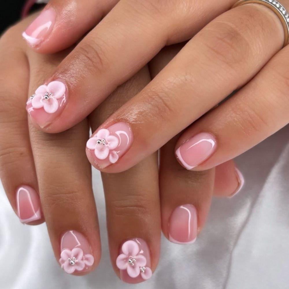 24pcs Flower Bow False Nails French Fake Nails Manicure Nail Tips DIY