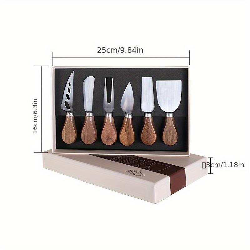 6pcs Color Boxed Walnut Handle Cheese Tool Set, Western Style Knife, Fork, Butter Scraper, Stainless Steel Cheese Knife