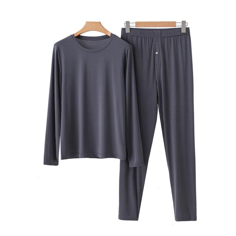 Men's Modal Thermal Set: Thin Base Layer with Round Neck Top & Trousers for Autumn/Winter