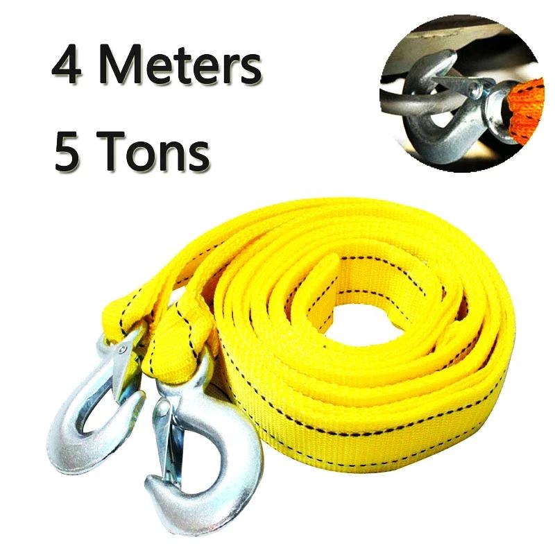 4M Car Tow Cable Heavy Duty 5 Ton Trailer Double Thick Traction Strap with Hook Rope for Vehicle Recovery Transportation Pile