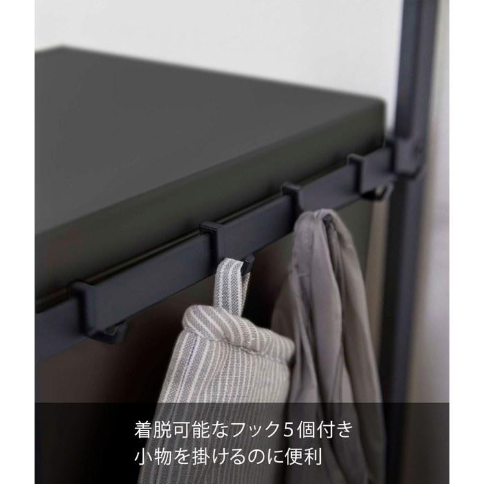 Yamazaki Expandable Over-Trash Can Rack, Black, W42.5-76 X D42.5 X H90cm, Tower Kitchen Rack with Hooks, 5327