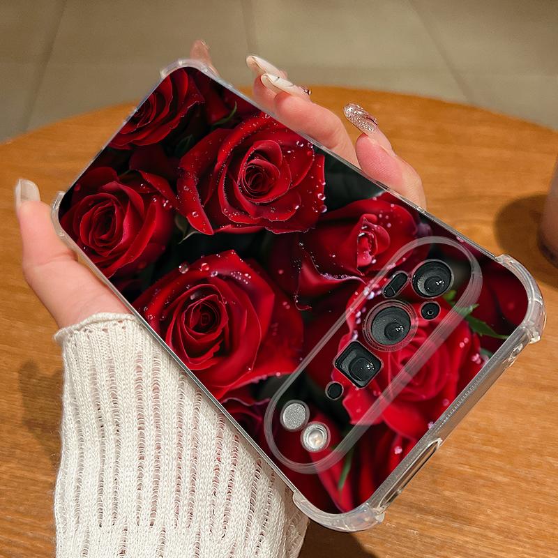 Scarlet Red Rose Flower Pattern Case For Google Pixel 9 Pro XL 9A Shockproof TPU Silicone Clear Soft Cover
