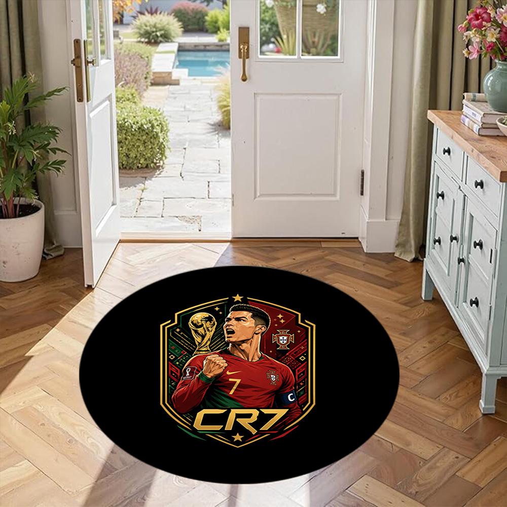Cristiano Ronaldo Round Carpet Suitable for Decorate Room Living Rooms Entryway Balcony Anti-slip Round Rug Anime Office Decor Birthday Christmas Gift