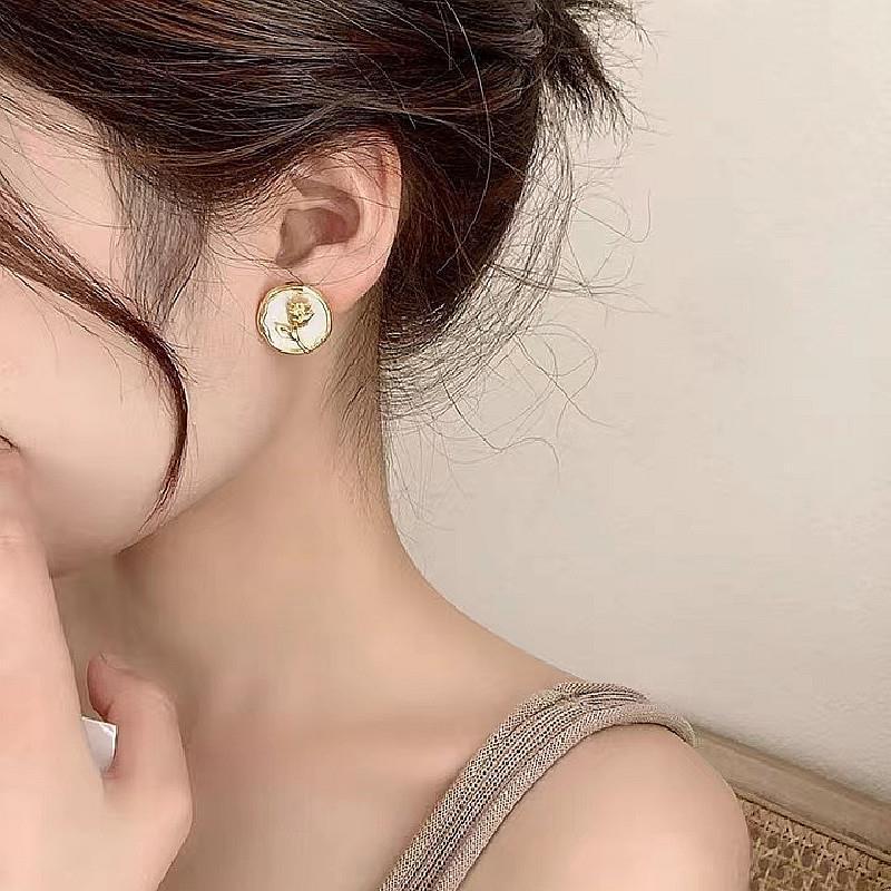 High-End 925 Sterling Silver Rose Stud Earrings: Luxurious Retro Design for Summer 2022