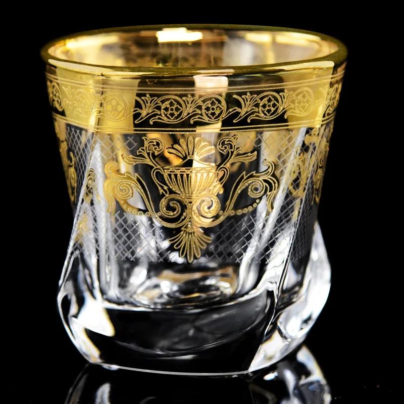 Evropská silnostěnná křišťálová sklenice na víno Sklenice na whisky sklenice se zlatým vzorem zvonku Sklenice na pivo