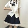 Original JK Academy Style Pleated Short Sleeve Women's Graduation Shirt In Milk White