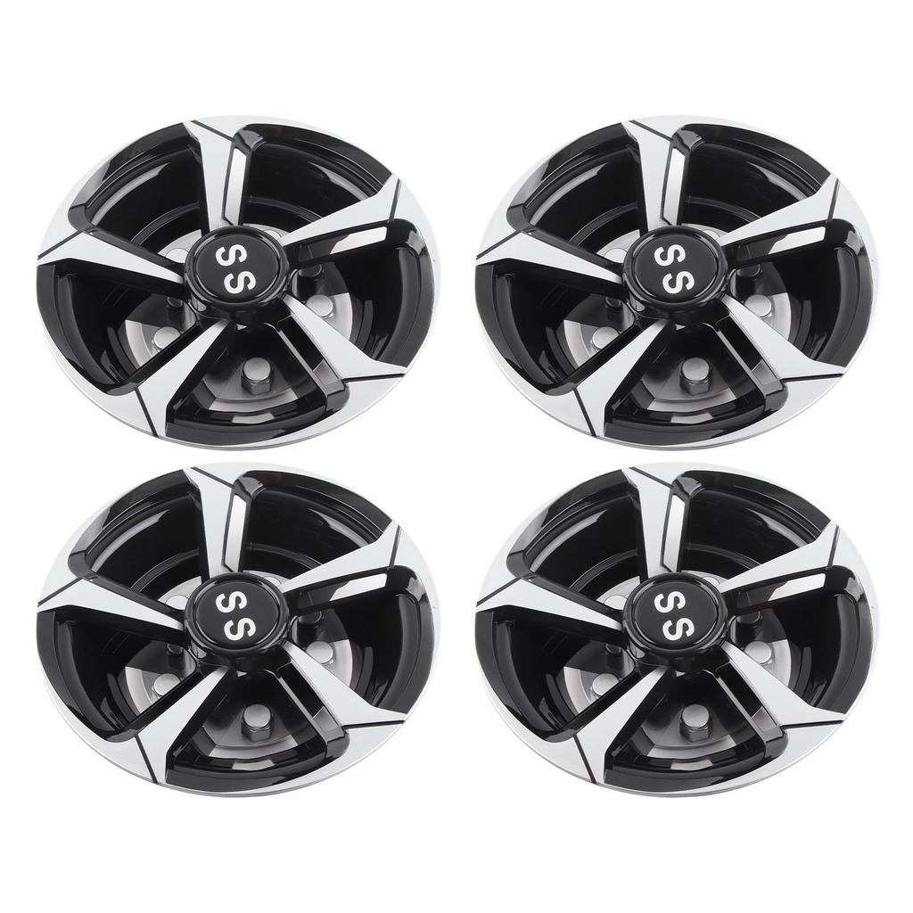 4PCS 8in Golf Cart Wheel Hub Cap Impact Resistance Universal Fit Silver Black Lightweight Replacement for E‑Z‑GO