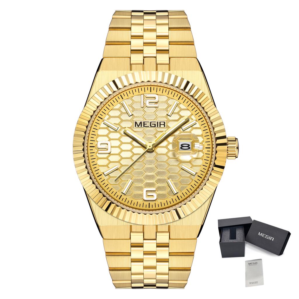 MEGIR Original Men Business Watches Stainless Steel Bracelet Quartz Wristwatch Waterproof Luminous Date Clock Reloj Hombre 1101