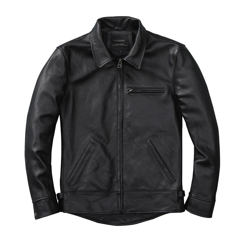 

2025 Men s Genuine Leather Slim-Fit Motorcycle Jacket - Soft Cowhide, Lapel Design, Casual Autumn Outerwear XXL чорний