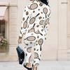 Women Plus Size White Printed Long Sleeve Zip Front Jacket And Long Pants Set