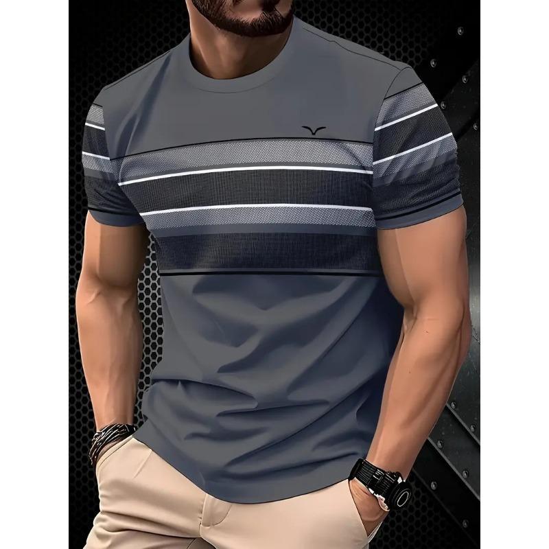 Summer Round Neck 3D Contrast Color Print Top Fashionable Casual Short Sleeved Men's T-shirts
