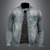 New Fashion Slim Fit Bărbați Gât în picioare Fermoar Jachetă Harley Motocicletă Denim Jachetă Bărbați