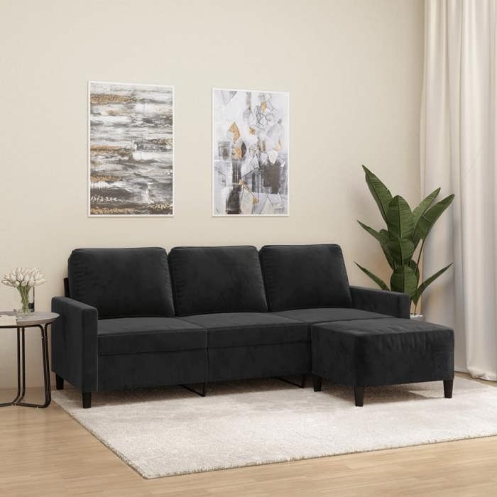 VidaXL 3-seater Sofa with Footrest Black 180 Cm Velvet, Sofa, Sofa with Footrest, Three-seater Sofa, 3201060