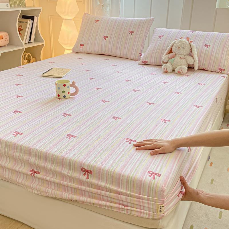 Bettlaken, Spannbettlaken, Studentenwohnheim Baumwoll-Steppdecken, Kinder Cartoon Doppellagiges Garn Spannbettlaken, Matratzenschoner, Kissenbezüge