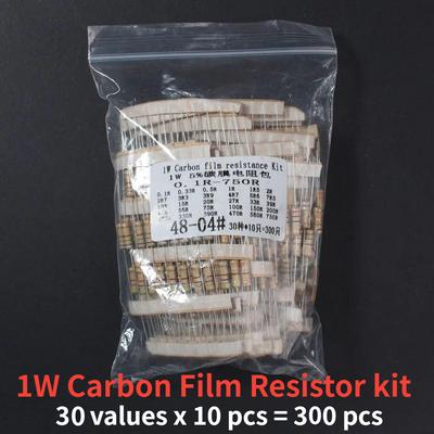 300PCS/Lot 1W Carbon Film Resistor Kit 0.1R~750R 30 Values Resistance Set DIY Electronic Components 5% Color Ring Resistance