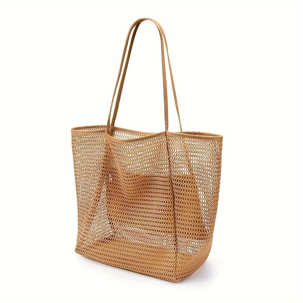 Colorful Summer Beach Tote Bag for Women – Mesh Shoulder&Crossbody with Polyester Lining – Ideal for Travel & Outdoor Activities