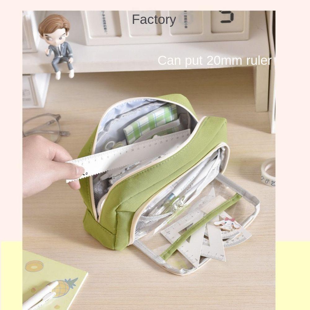 Large Capacity Stationery Box Double Layers Pencil Bag Cute Transparent Pencil Case Student