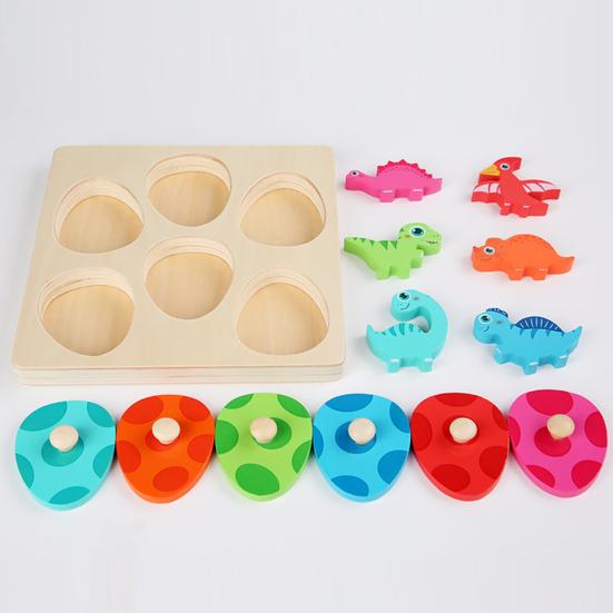 1 Set Holz-Dinosaurier-Puzzlebrett, 3D-Cartoon-Dino-Ei, passendes Brett, Feinmotorik, Farbform, Vorschullernen, pädagogisches Puzzlebrett-Spielzeug