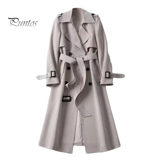 

Женская ветровка с отложным воротником, свободное однотонное пальто, двубортное с длинными рукавами, декорированное поясом, пальто средней длины с карманами, ветрозащитное женское XL бежевый