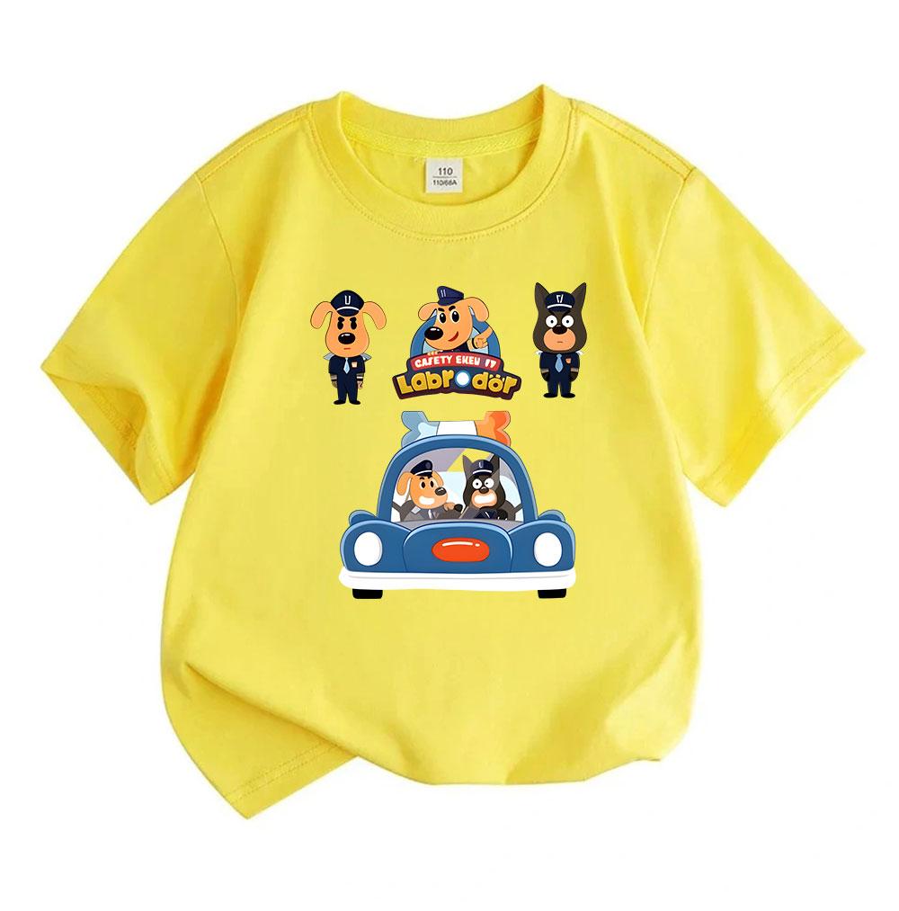 Kids Boys Girls 100% Cotton Crew Neck Short Sleeve T-Shirt, Cute Cartoon Animal Police Dog Print Casual Tees for Children Summer Soft Breathable Daily