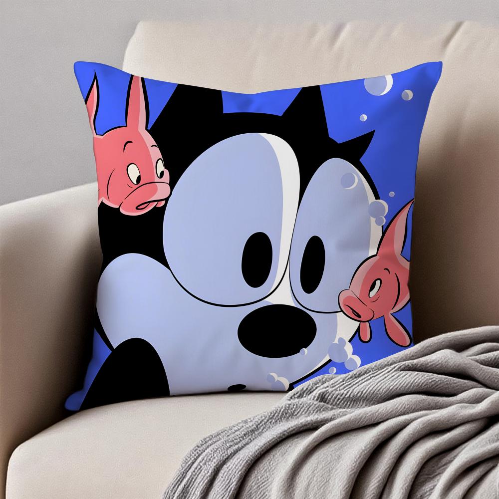 Cute and Classic Animation FFelix the Cats Cushion Cover Pillowcase Antidustmite Invisible Zipper Short Plush Sofa Cushion