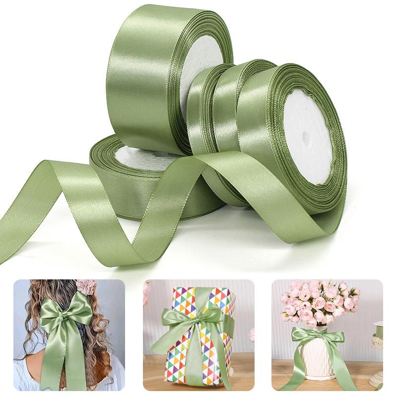22M/Roll Flower Bouquet Crafts Gift Wrapping Supplies Satin Ribbon Handmade Sage Green DIY Light Green Ribbon for Gift Wrapping