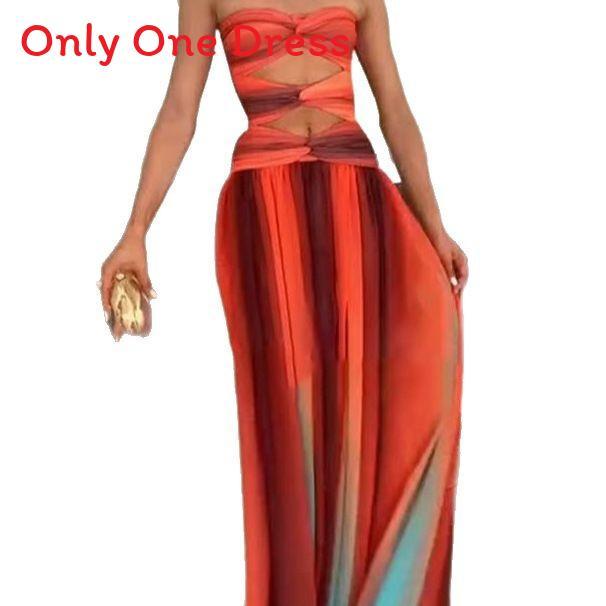 

Polyester Gradient Dress For Summer Vacation With Hollow Out Design For Women S оранжевый